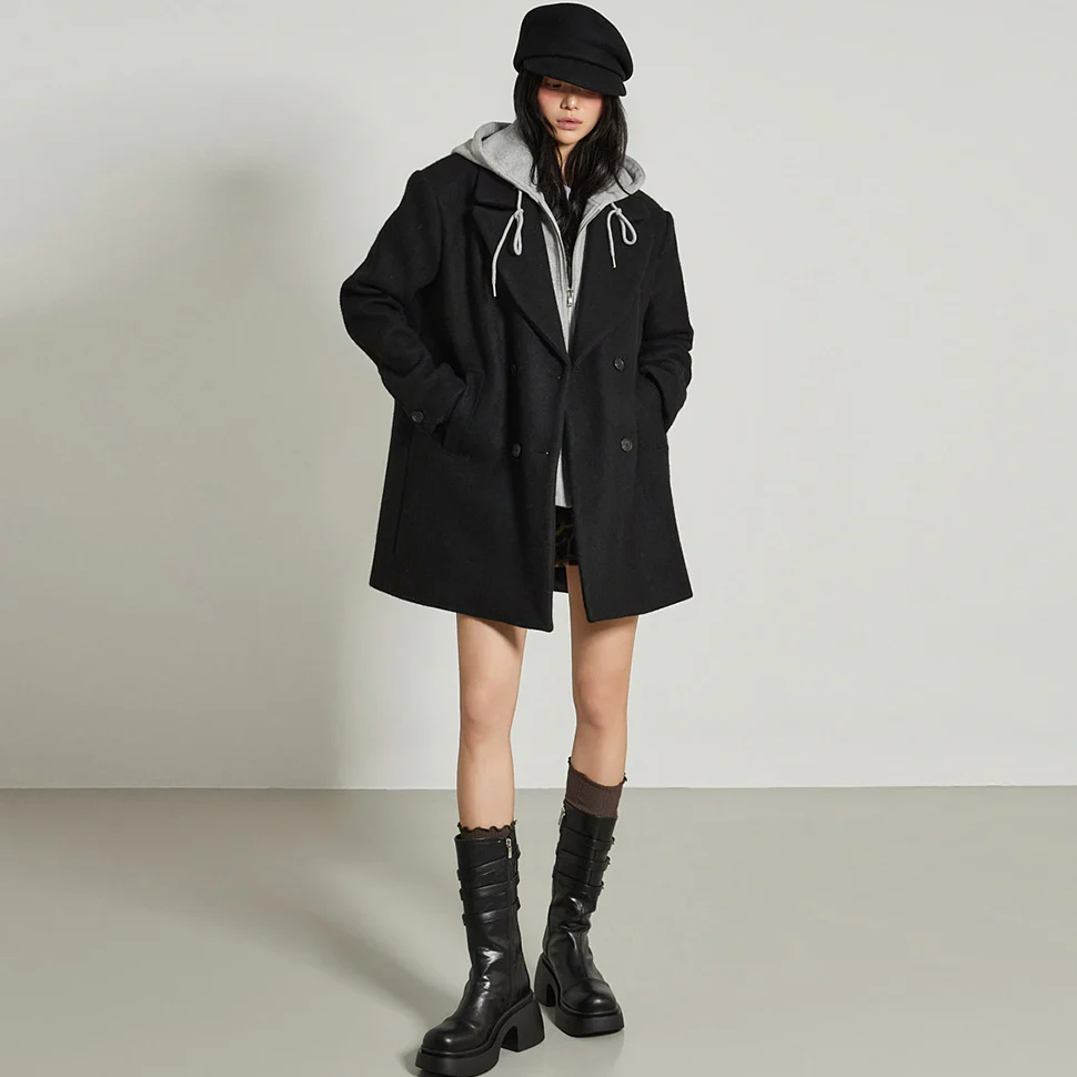 J2966 Hooded Half Wool Coat - Image 2