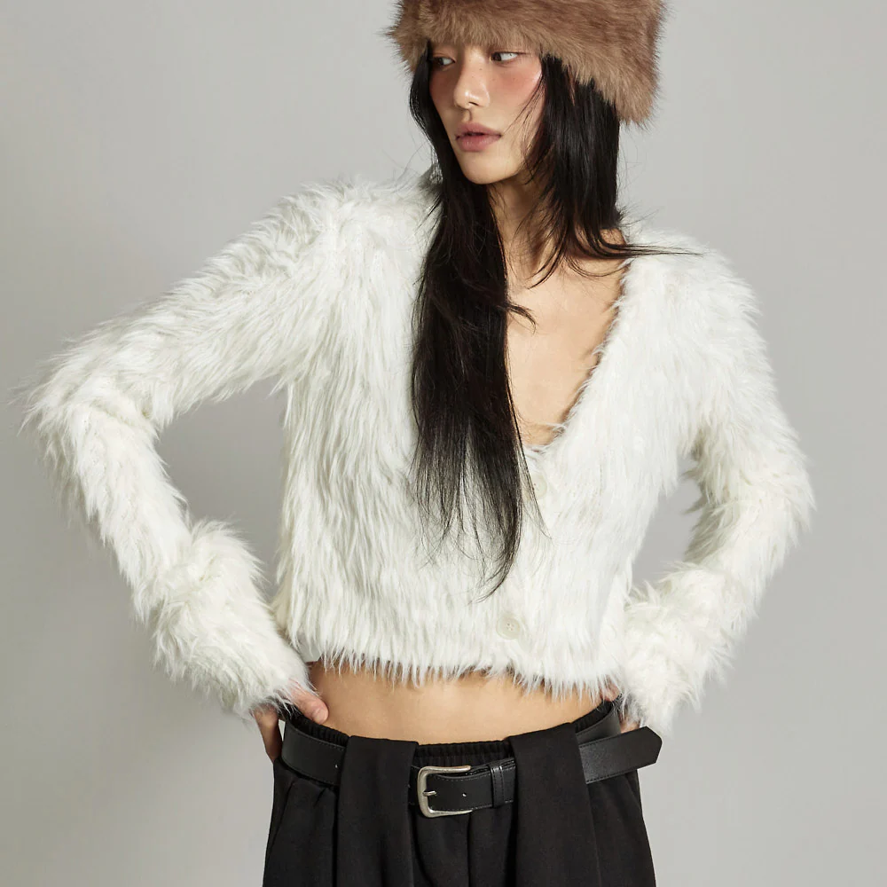 J2973 Fur Crop Cardigan - Image 2
