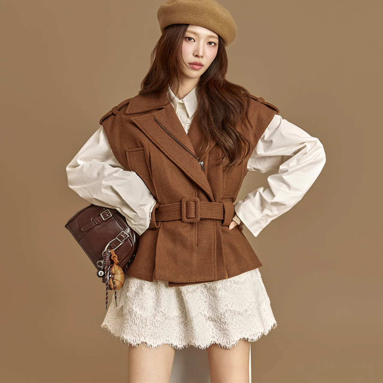 J2995 Wool Vest with  Belt - Image 2