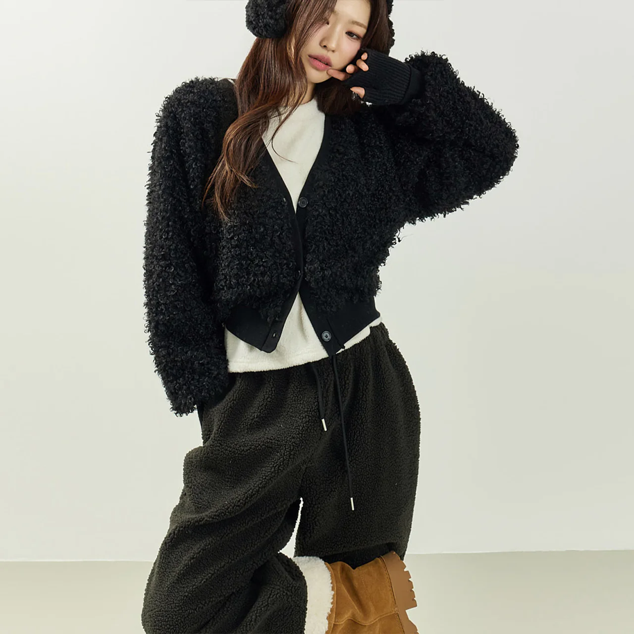 J3062 Boucle Fleece Crop Cardigan - Image 2