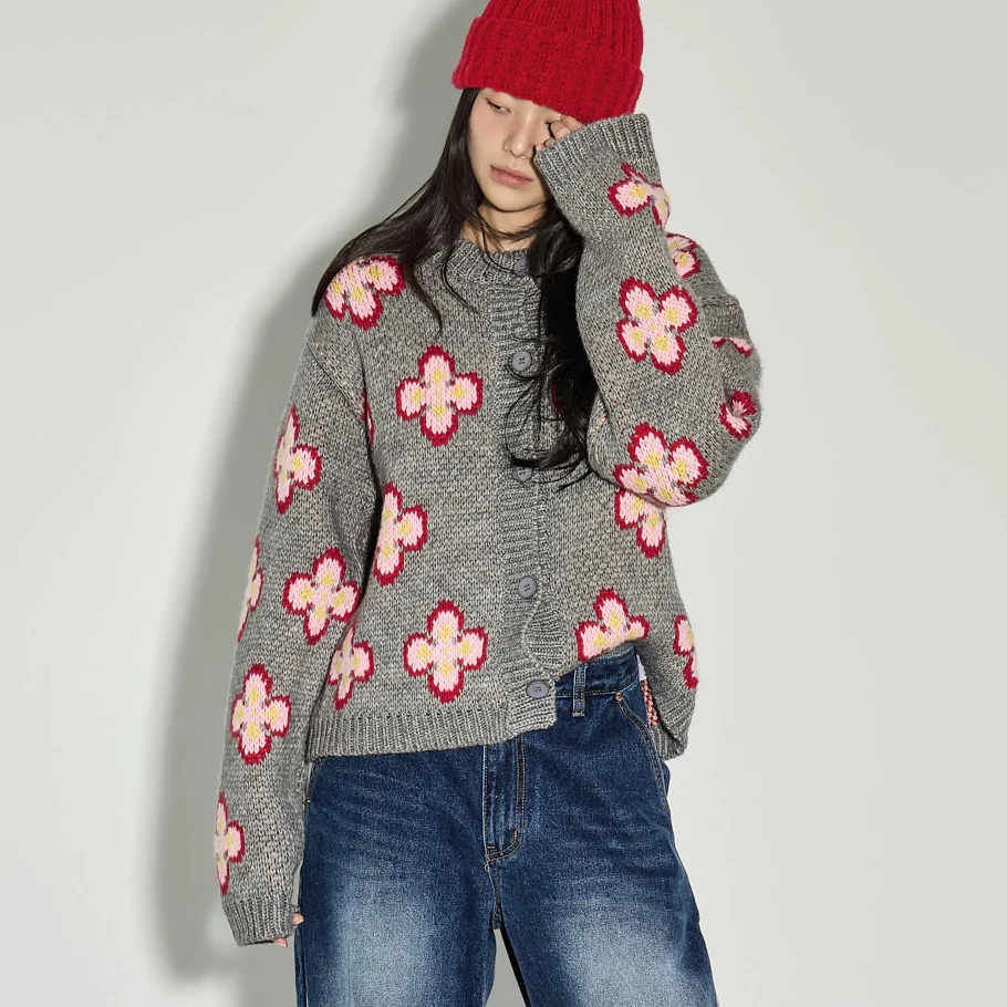 J3087 Solid Flower Cardigan - Image 2