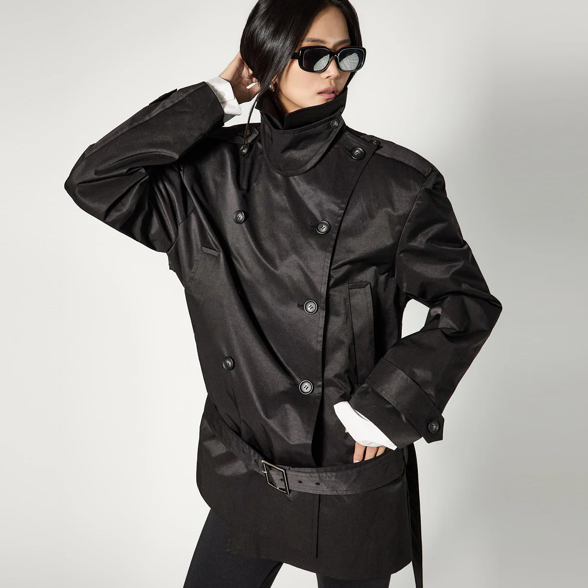 J3134 Belted High-Neck Trench Jacket - Image 2