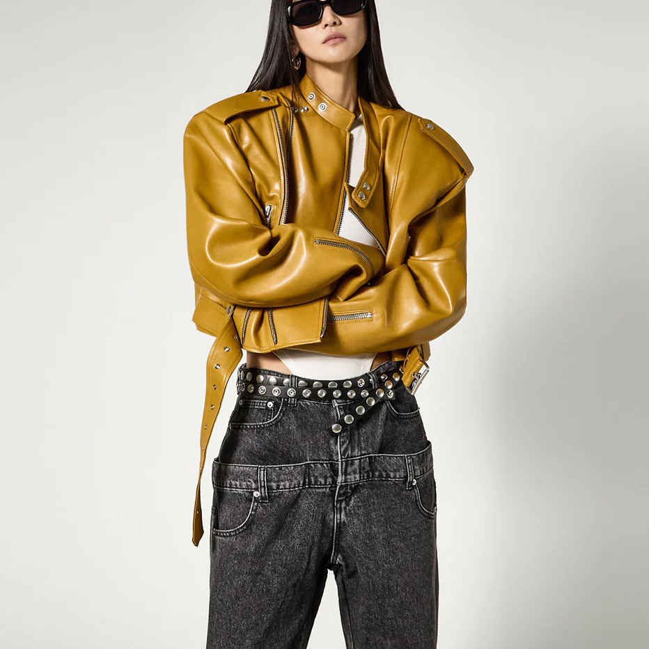 J3144 Vegan Leather Biker Jacket - Image 2