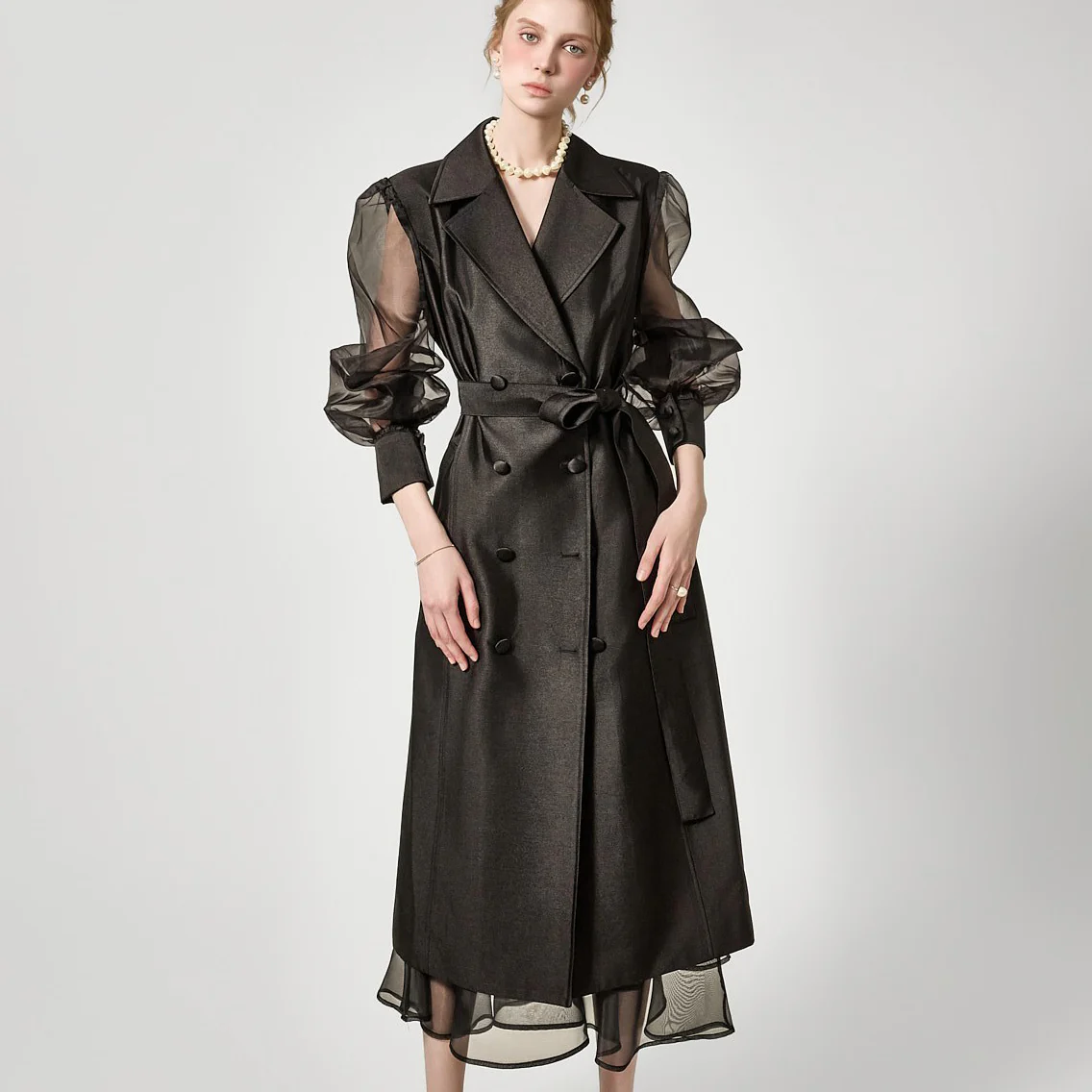 J3160 Sheer Sleeve Trench Coat - Image 2