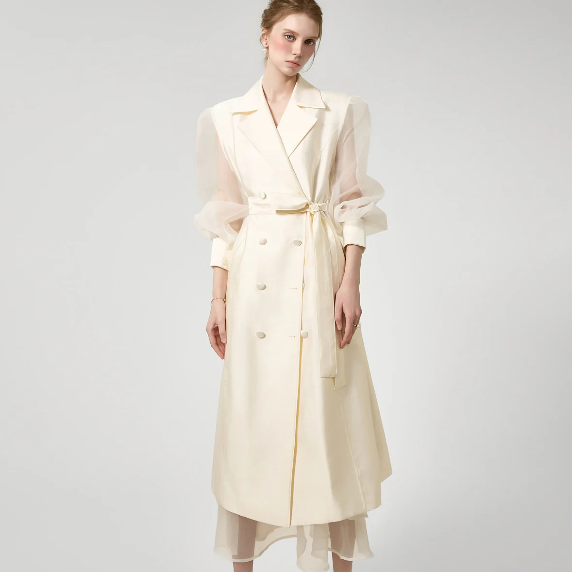 J3160 Sheer Sleeve Trench Coat - Image 2