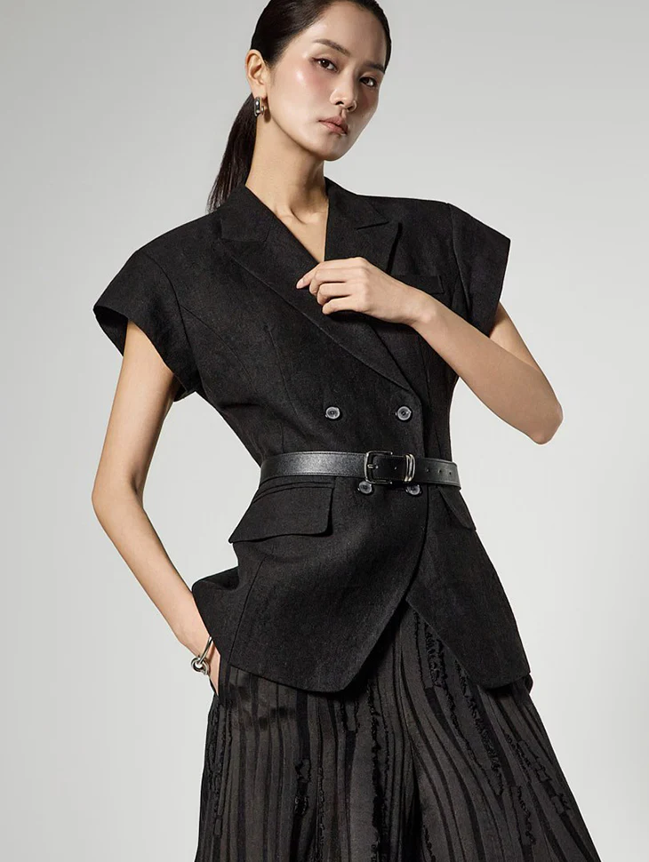 J3201 Linen Sleeve Jacket with Belt