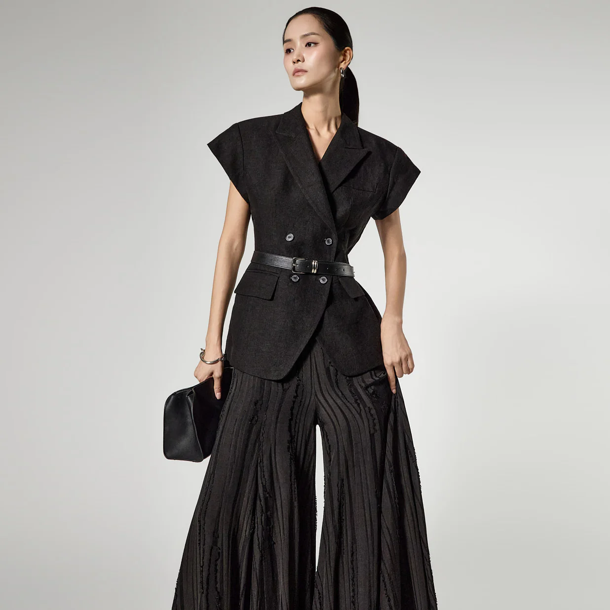 J3201 Linen Sleeve Jacket with Belt - Image 2
