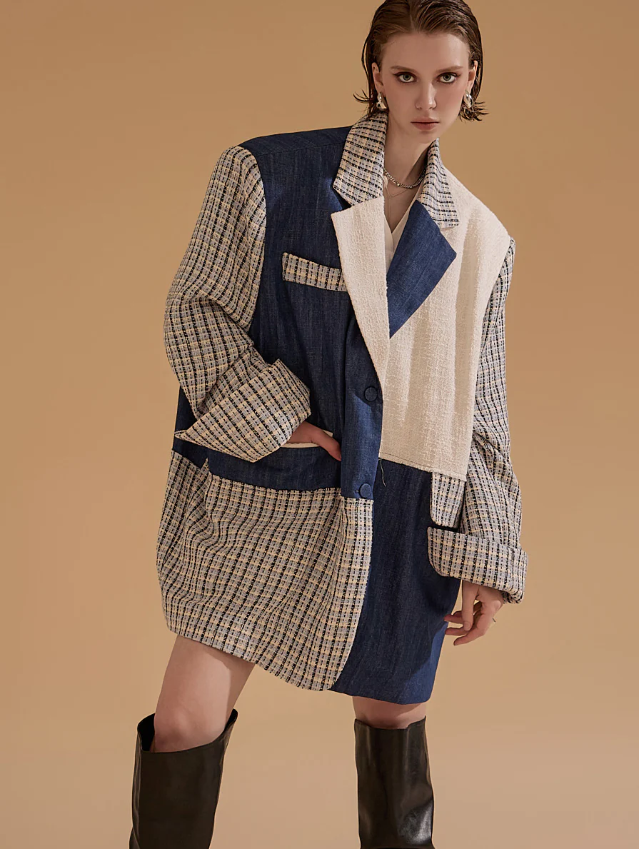 J9229 Tweed Denim Oversized Jacket