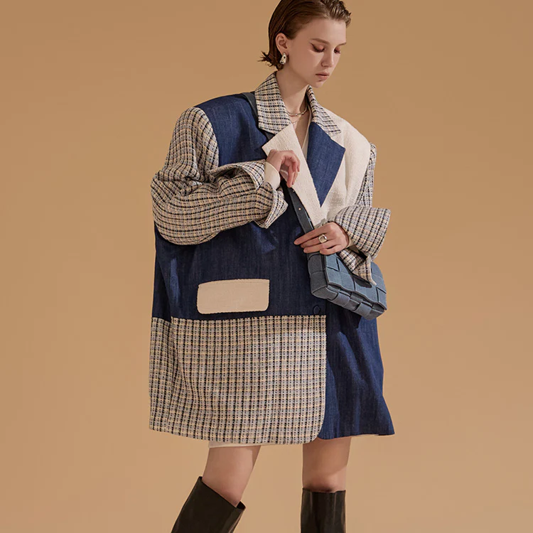 J9229 Tweed Denim Oversized Jacket - Image 2