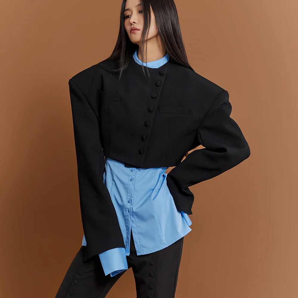 J9260 Wide Shoulder Single Crop Jacket - Image 2