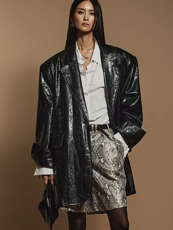 J9291 Leather Oversized Fit Jacket