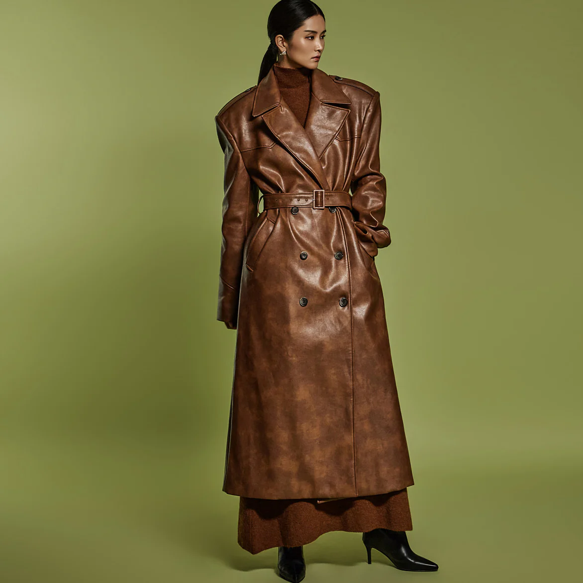 J9297 Leather coat With Belt - Image 2
