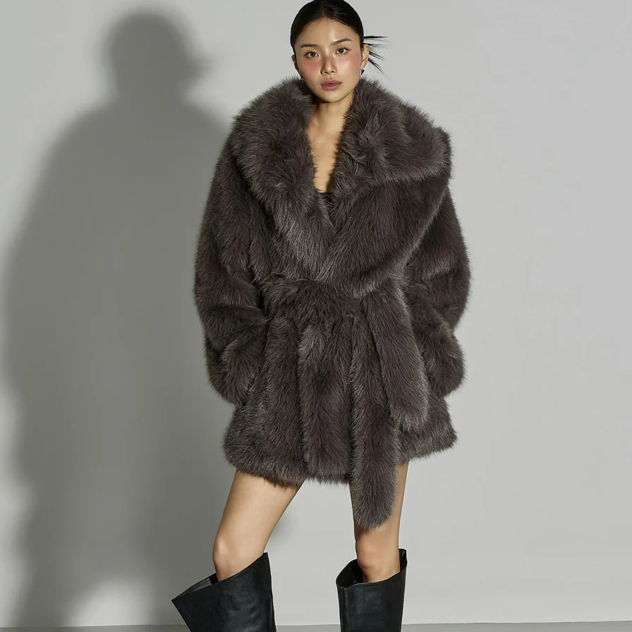 J9339 Fur Jacket with Belt - Image 2