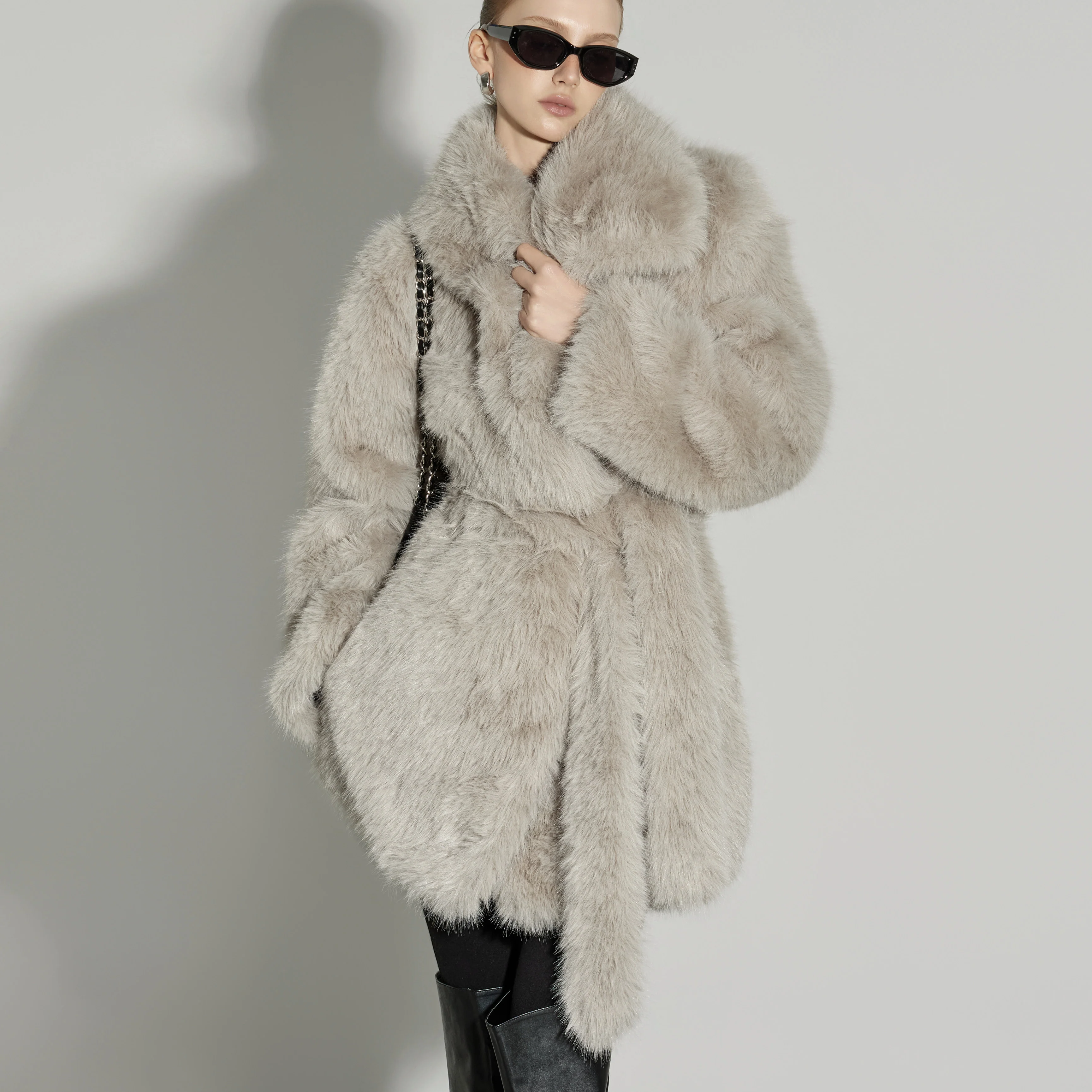 J9339 Fur Jacket with Belt - Image 2
