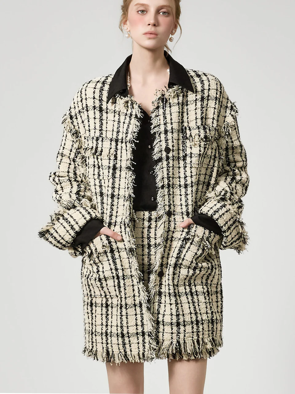 J9355 Tweed Fringe Jacket