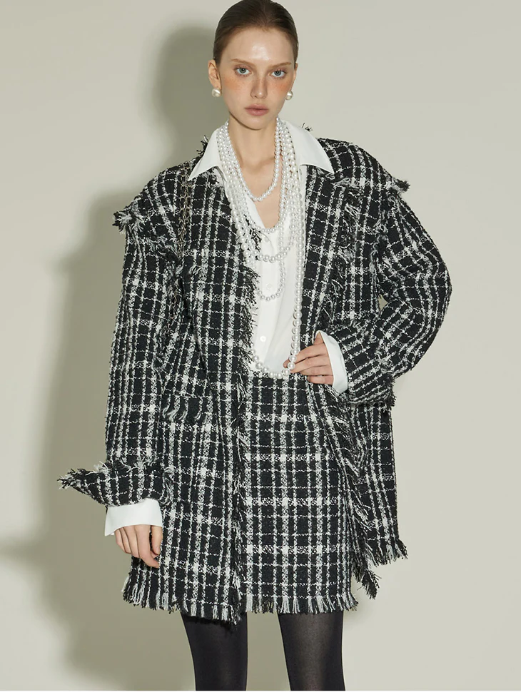 J9355 Tweed Fringe Jacket