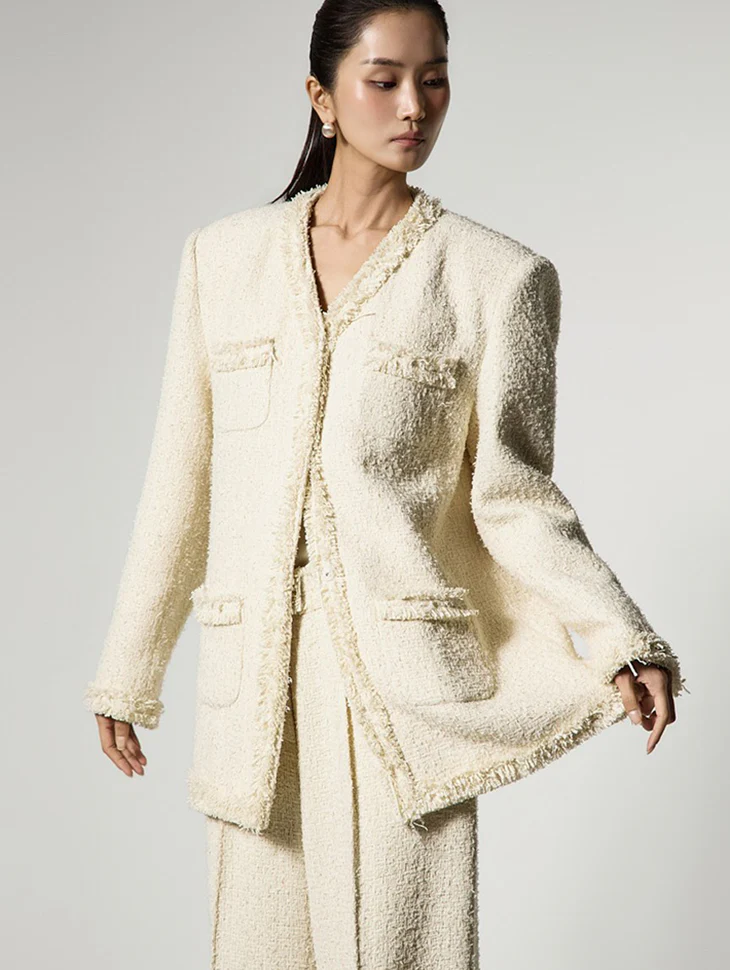 J9365 Fringe Tweed Jacket