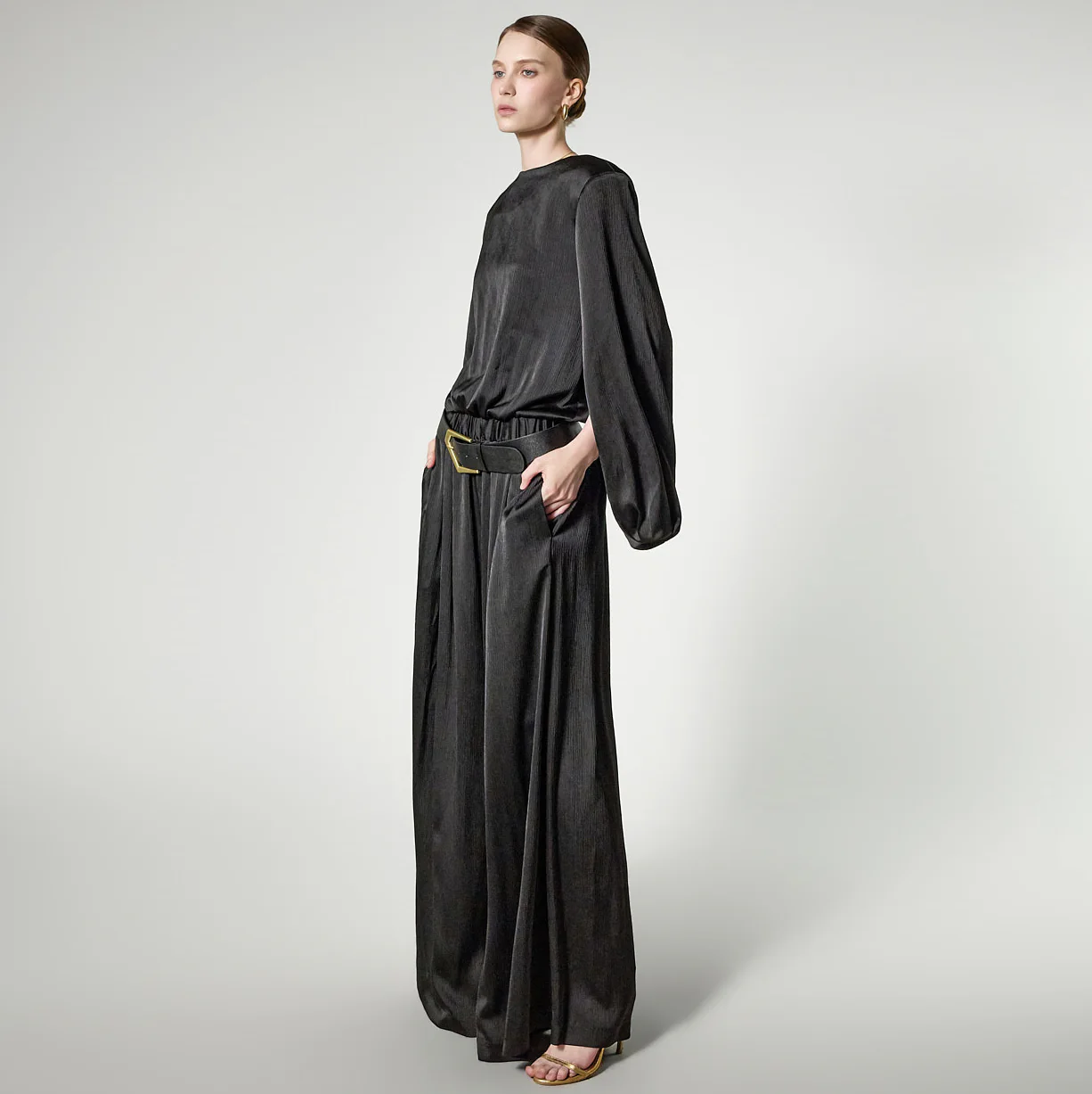 JS9027 Satin Jumpsuit with Belt - Image 2