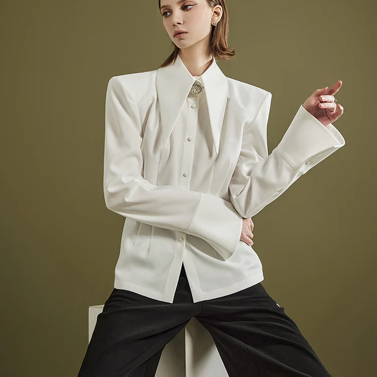 MBDS001  Brooch Big-collar Shoulder Pad Shirt - Image 2