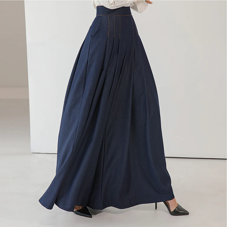 P2689 Pleated Denim Wide Slacks - Image 2