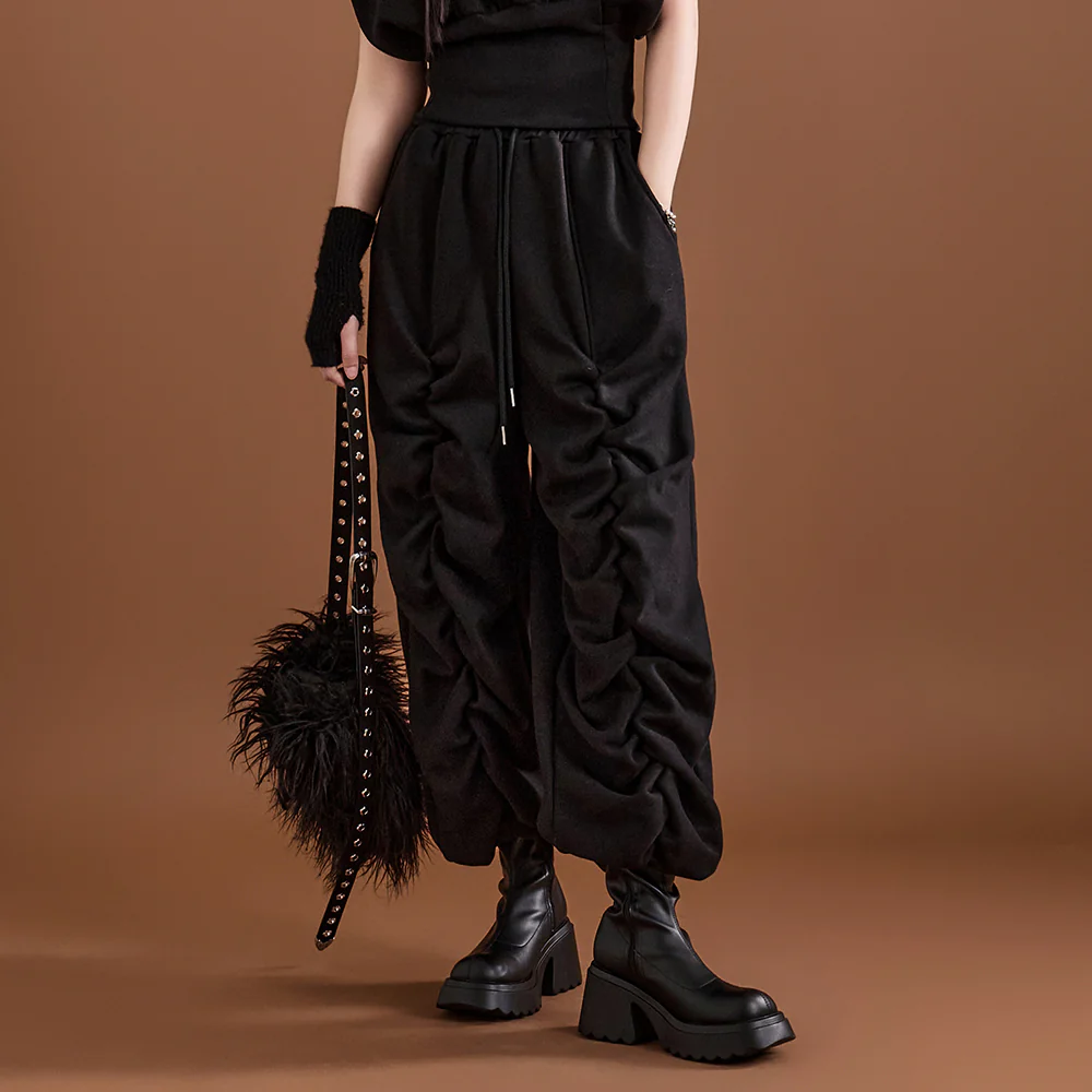 P3025 Shirring fleece-lined sweat pants - Image 2