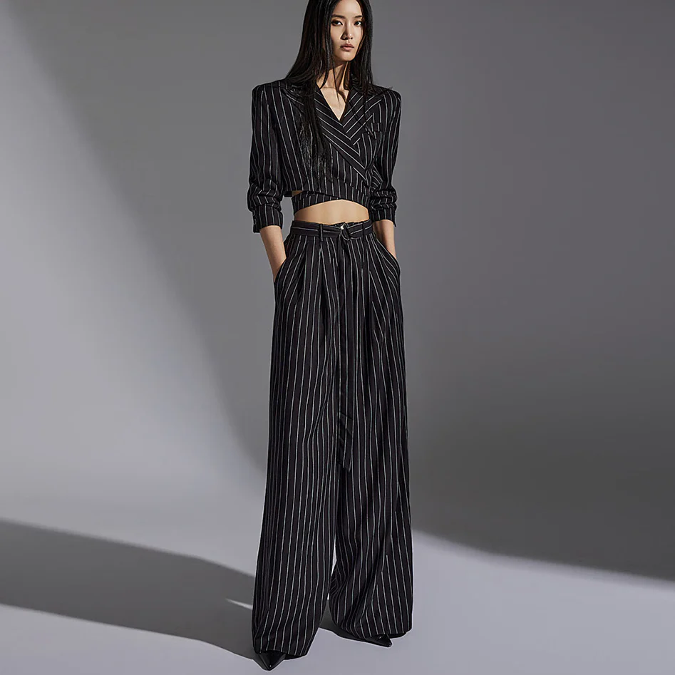P3063 Striped Long Wide Slacks (Belt Set) - Image 2
