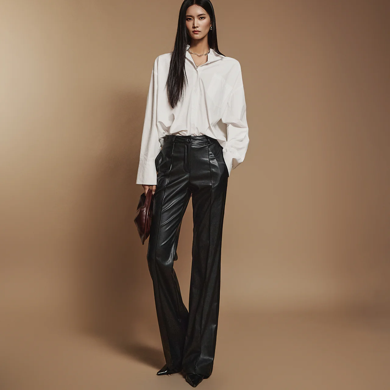 P3288 Leather Flared Pants - Image 2