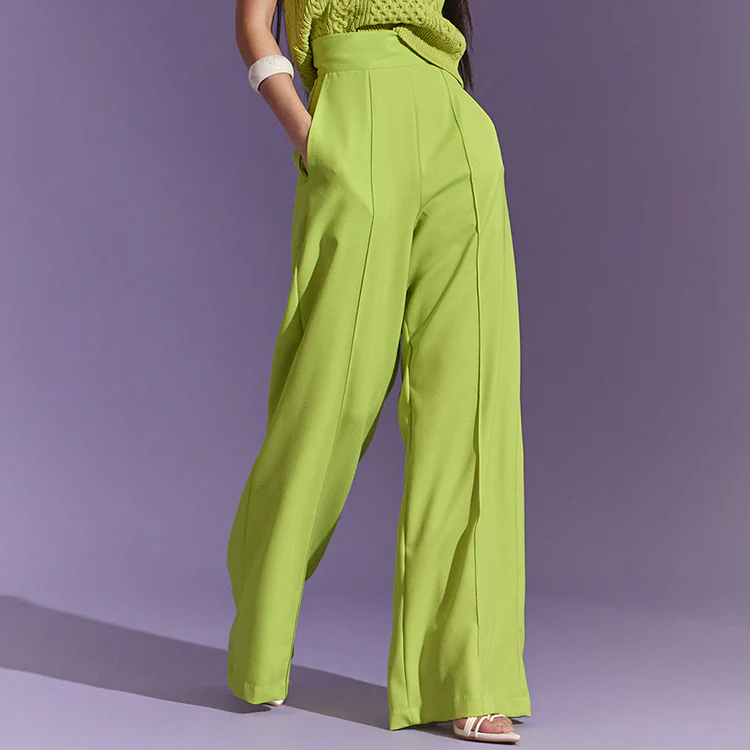P9108 High Waist Pin Tuck Wide Long Slacks - Image 2