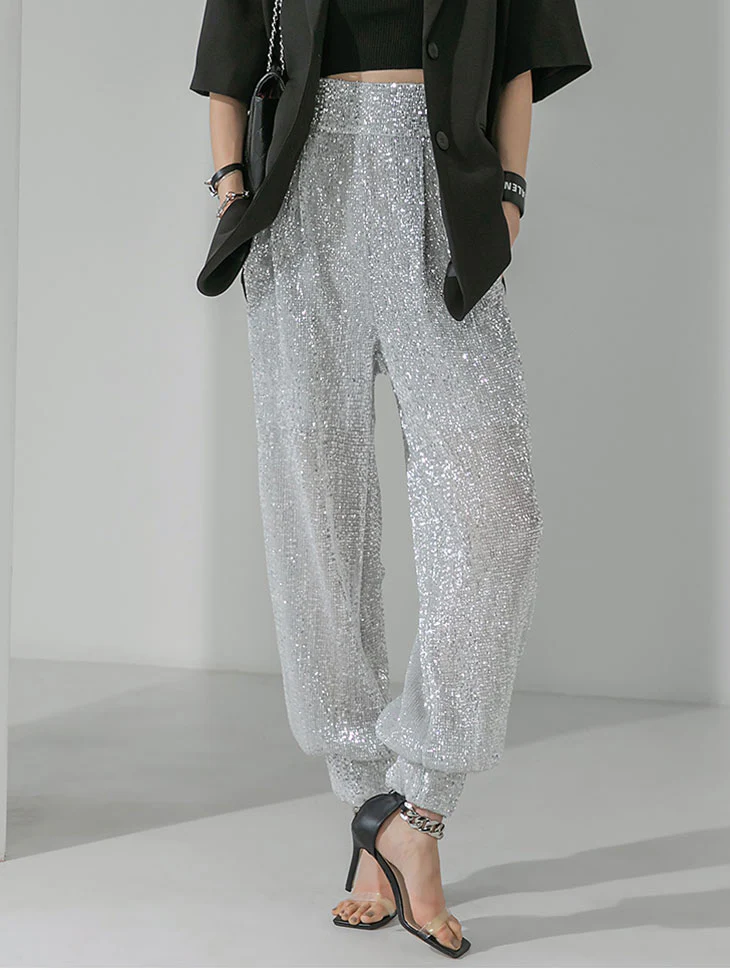 P9109 Spangle Waistbanding Jogger Pants