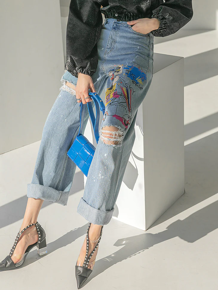 PJ431 Vintage Printed Wide Jeans