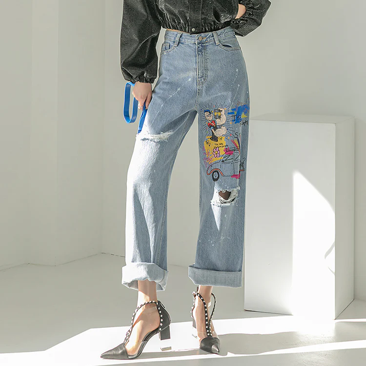 PJ431 Vintage Printed Wide Jeans - Image 2