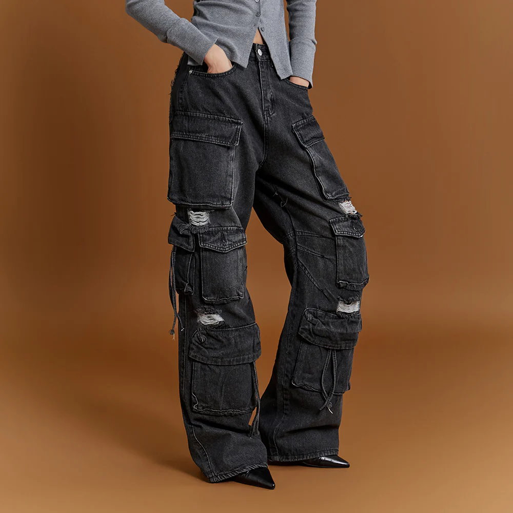 PJ491 Cargo Pocket Wide Jeans - Image 2