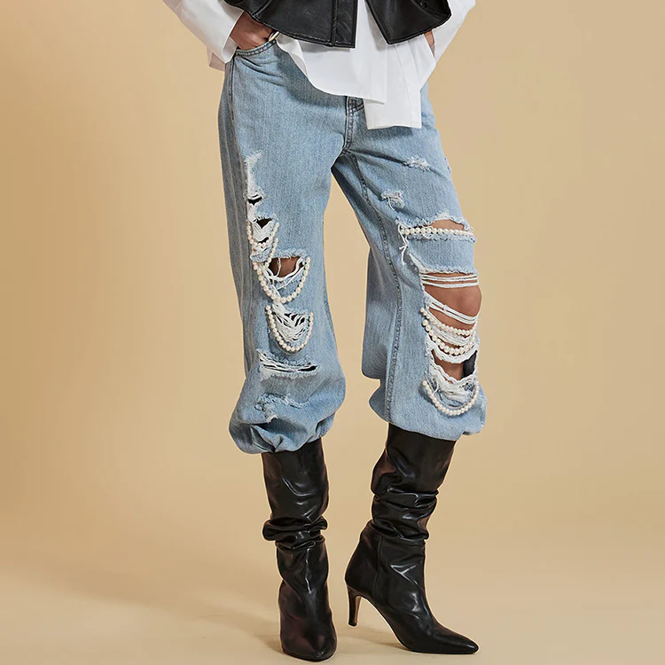 PJ492 Wide Leg Ripped Pearl Jean - Image 2