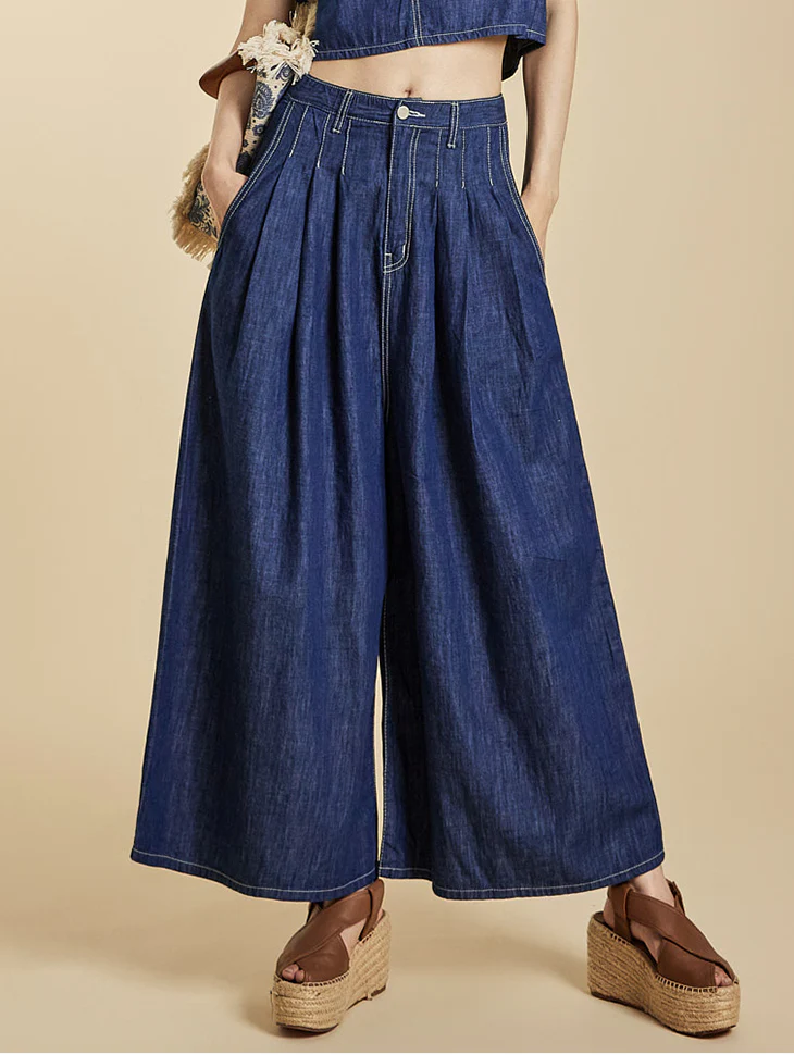 PJ591 Pintuck Wide Jeans