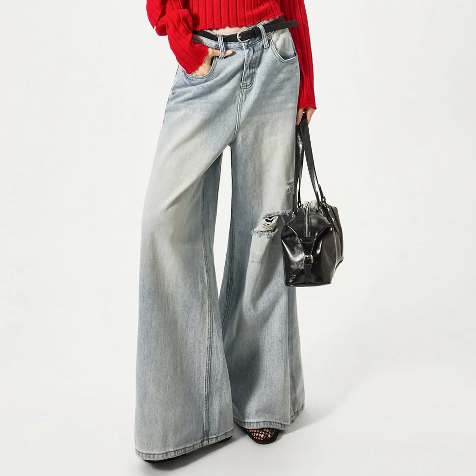 PJ638 Damaged Wash Wide Jeans - Image 2