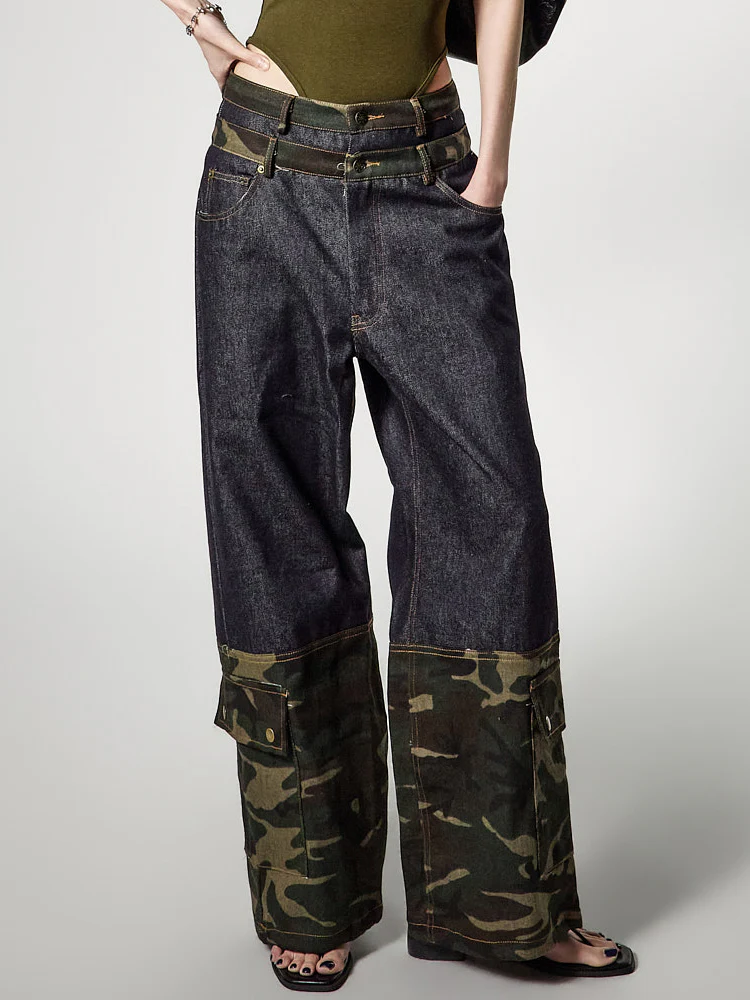 PJ647 Camo Contrast Wide Jeans