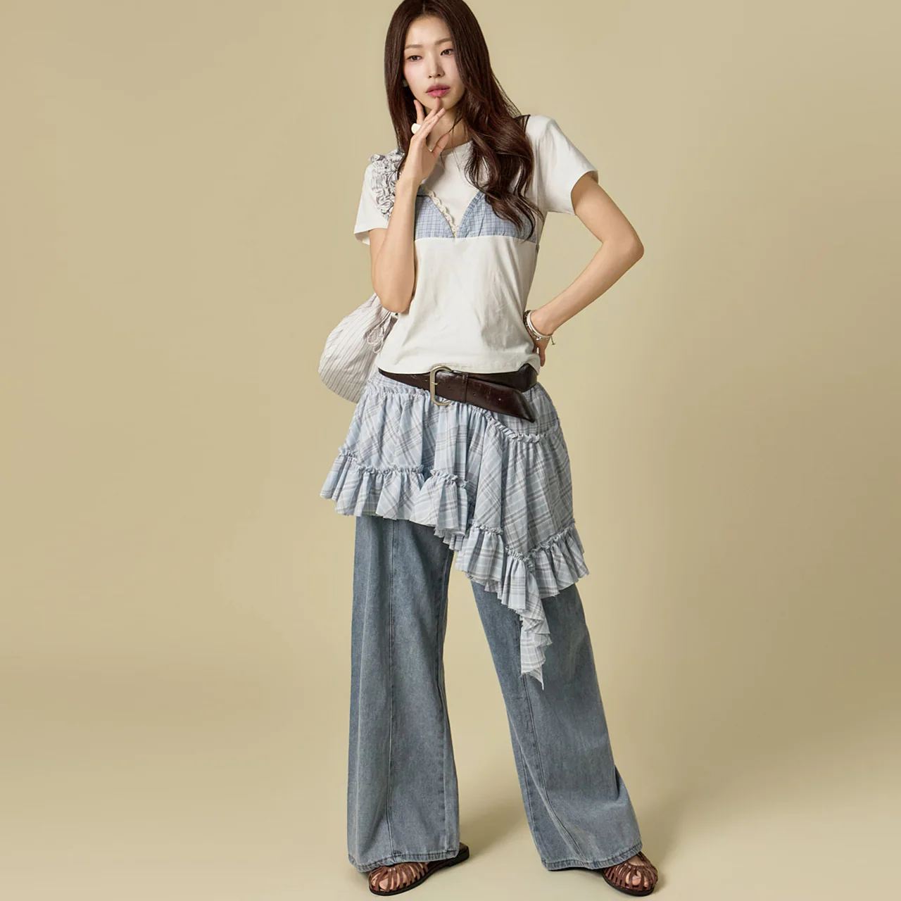 PJ648 Pintuck Wide Jeans - Image 2