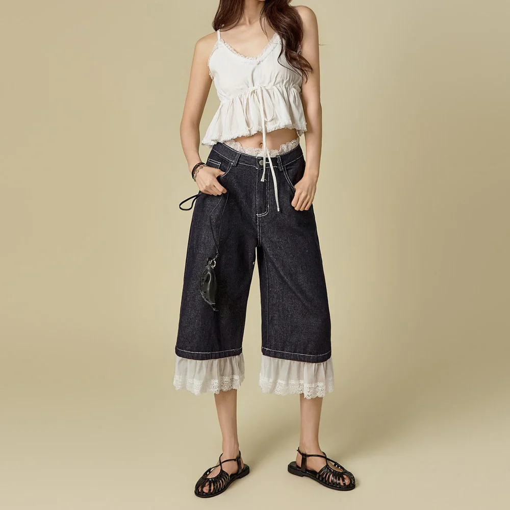 PJ650 Tulle Lace Bermuda Jeans - Image 2