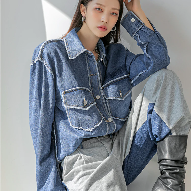 S504 Denim Stitch Pocket Shirt - Image 2