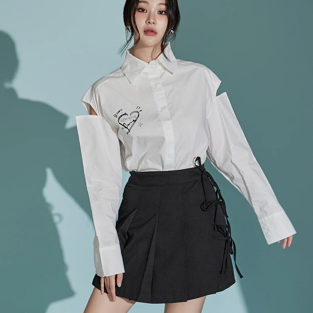 S628 Shoulder Slit Shirt - Image 2