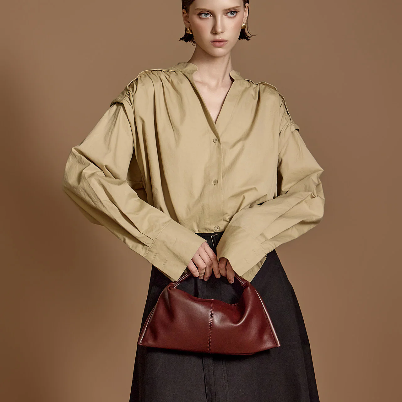 S681 Pintuck Henry Neck Shirt - Image 2