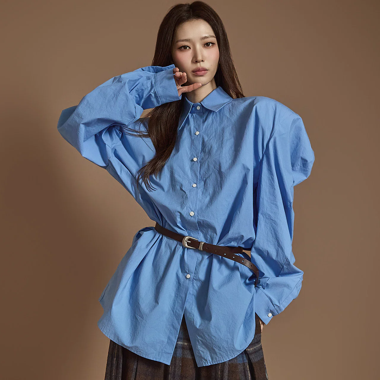 S697 Puff Sleeve Asymmetrical Shirt - Image 2