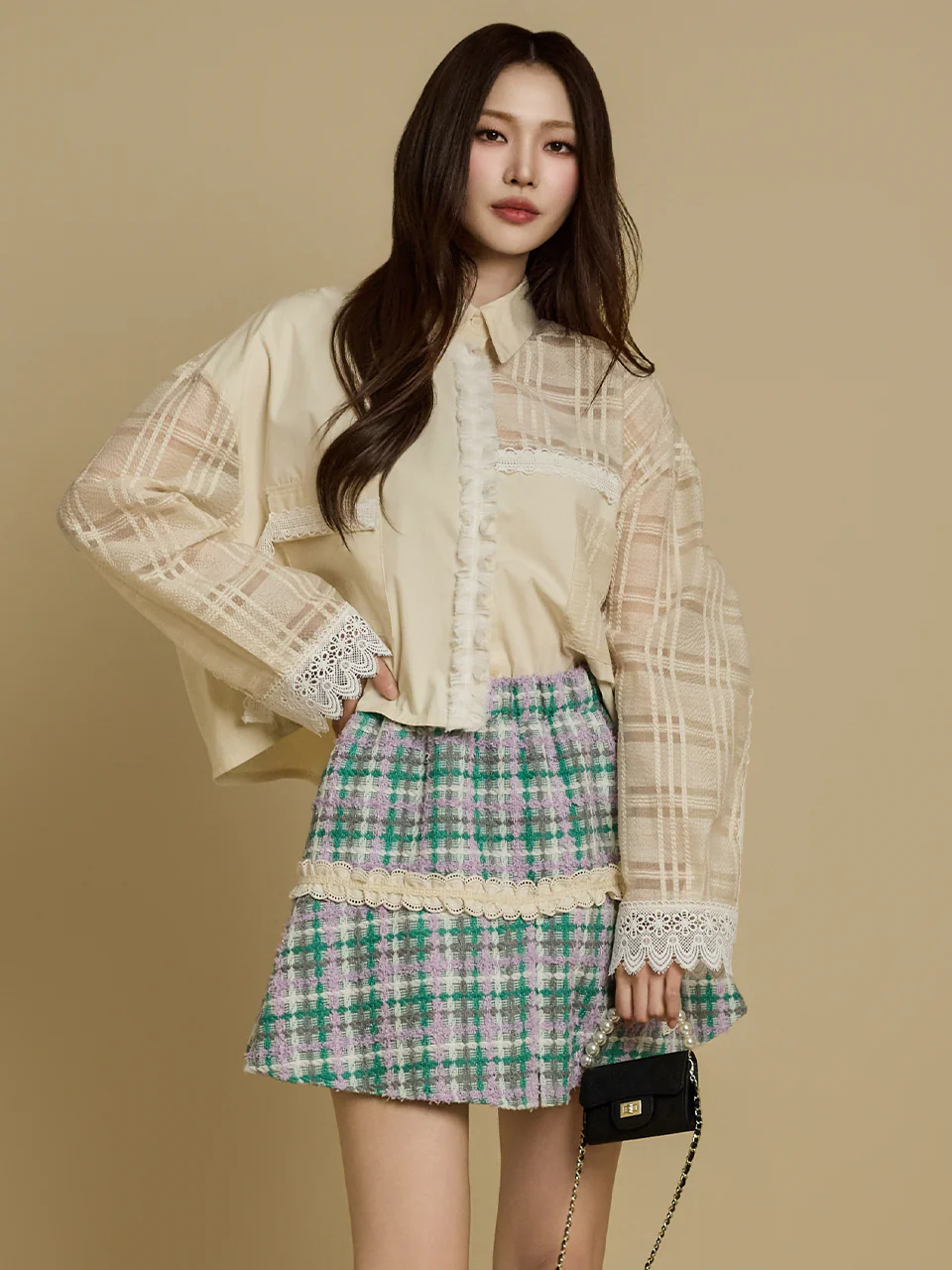 S746 Sheer Contrast Color Shirt