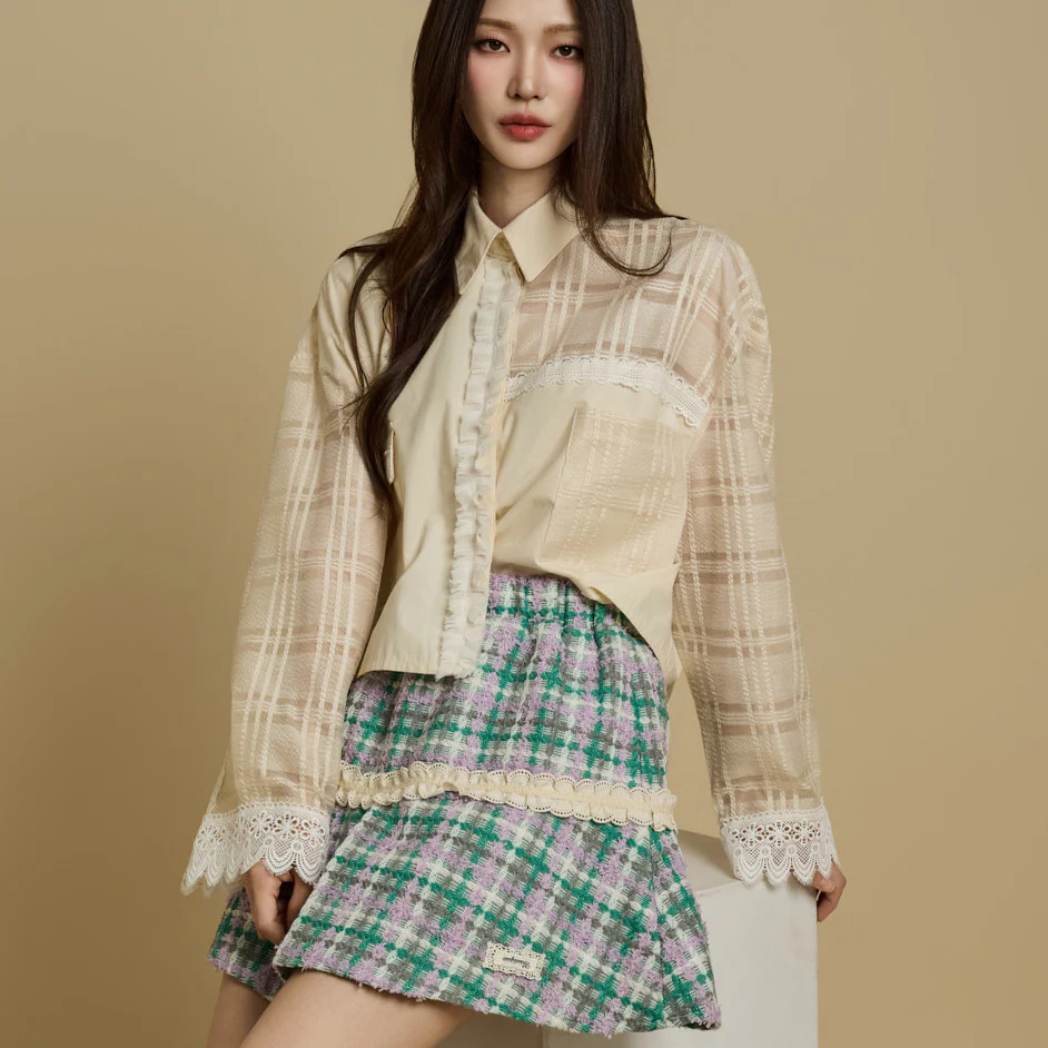 S746 Sheer Contrast Color Shirt - Image 2