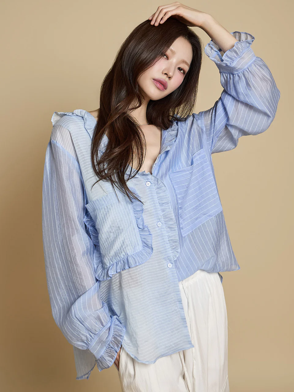 S768 Frill Hooded Shirt