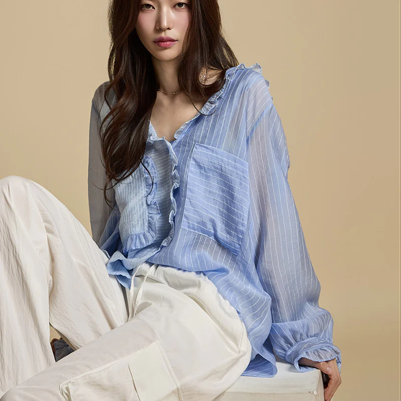S768 Frill Hooded Shirt - Image 2