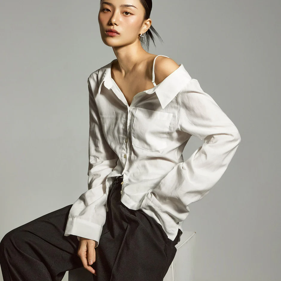 S773 Asymmetrical Off-Shoulder Shirt - Image 2