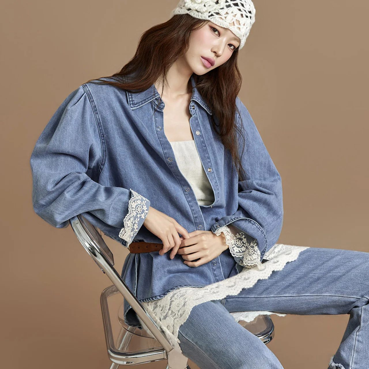 S807 Lace Denim Shirts - Image 2