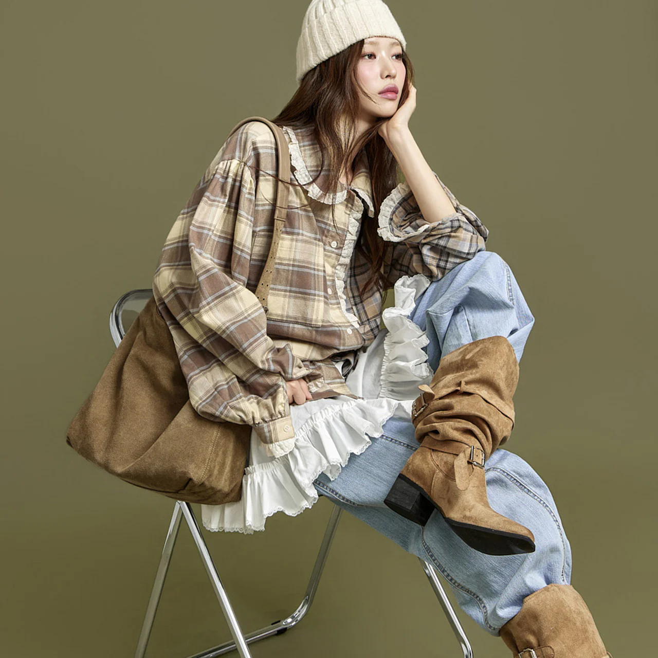 S808 Check Lace Shirts - Image 2