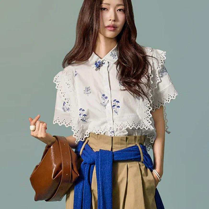 S877 Flower Embroidered Shirts - Image 2